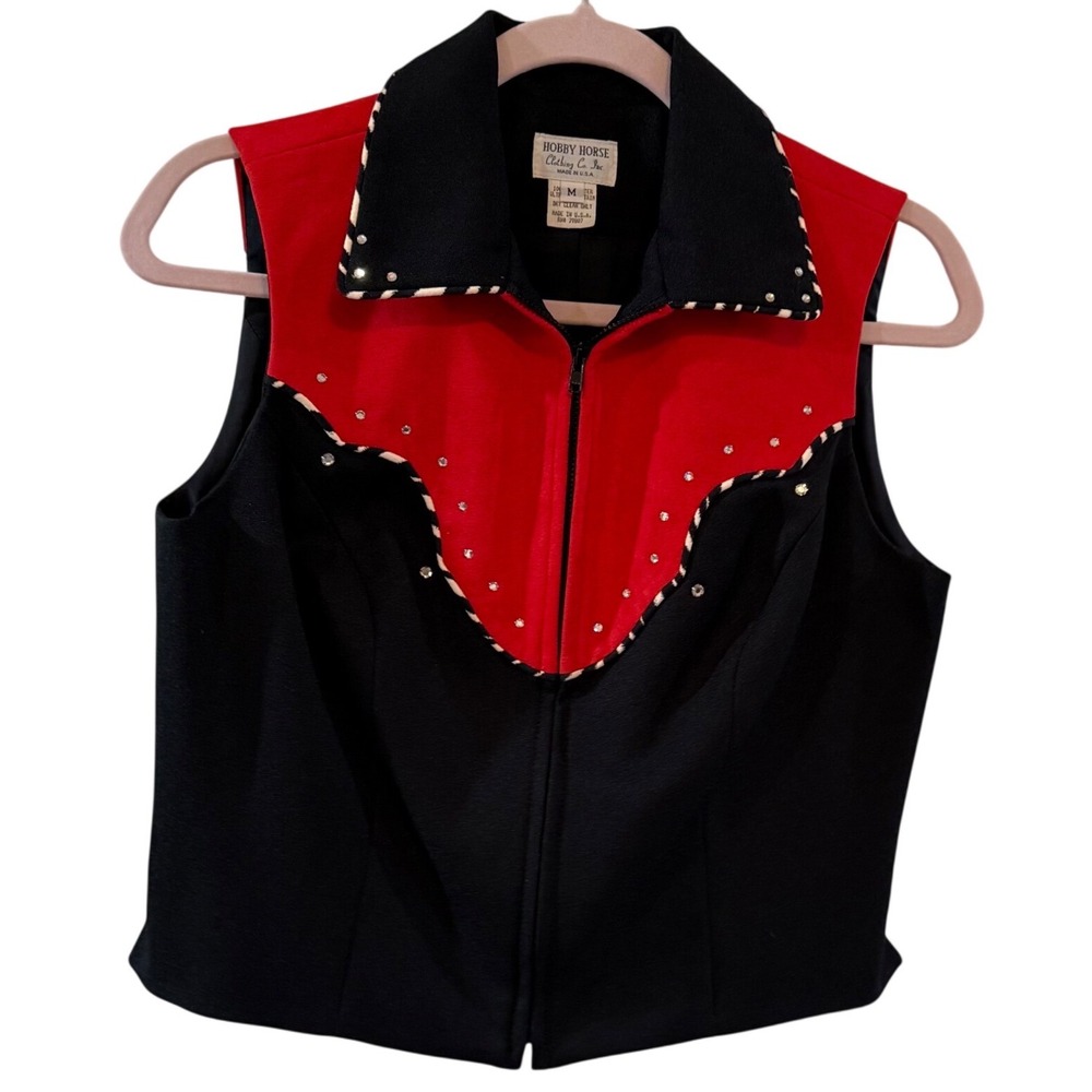 Hobby Horse Snappy Trails Western Show Vest Black Red Rhinestone Womens M NWT